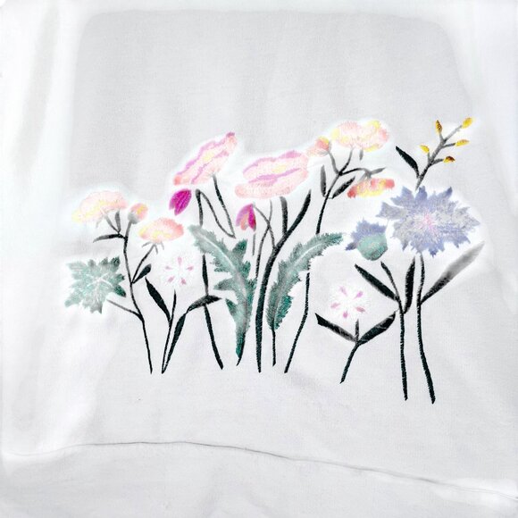 Floral Embroidered White Sweatshirt Hoodie Design on Back Sleeves Almost Famous - Picture 6 of 12